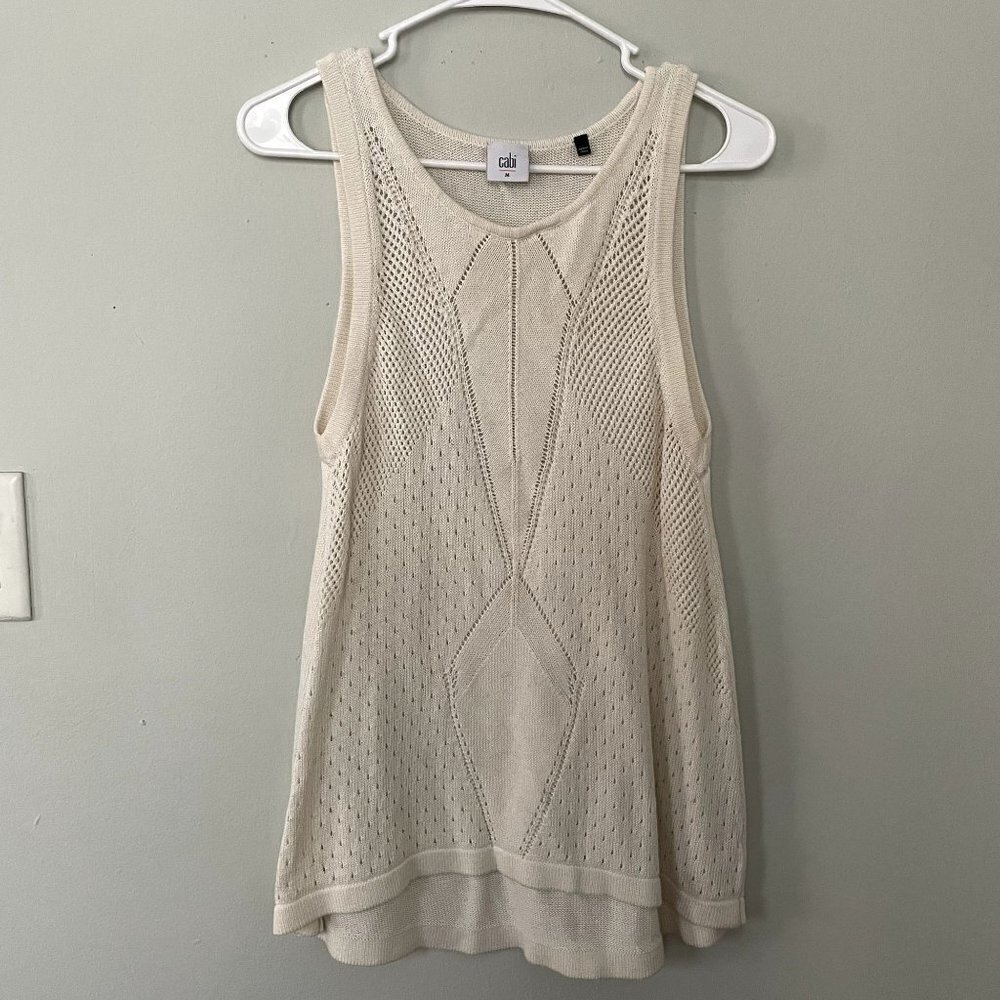 cabi white beige sleeveless knit top boho vintage style summer comfortable